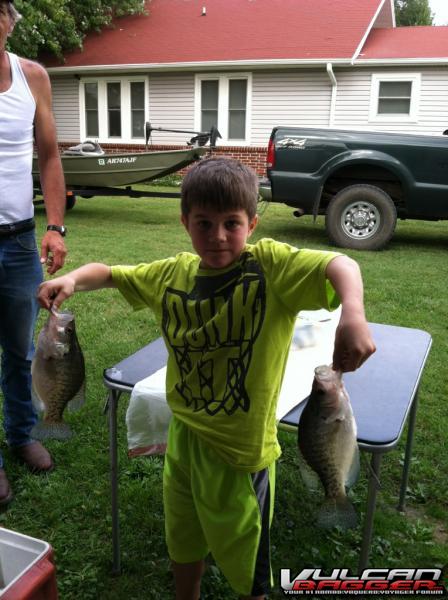 2 of several crappie caught by 8 yo grandson