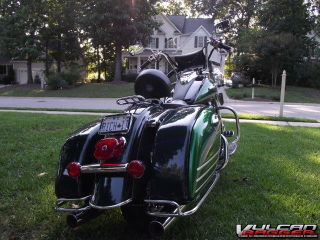 Installed lay down license plate, lay down tail light, red signals that are also running lights.  LED stop light on bar under fender, saddlebag rails.